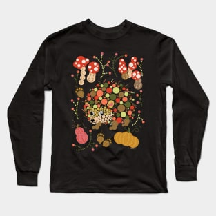 Cute Hedgehog Colorful Circles Dots Bubbles Woodland Design Long Sleeve T-Shirt